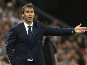 FILE - In this June 9, 2018 file photo, Spain's national soccer team coach Julen Lopetegui shouts during a friendly soccer match between Spain and Tunisia in Krasnodar, Russia. Real Madrid said on Tuesday June 12, 2018 that Spain coach Julen Lopetegui will be the team's manager after the upcoming soccer World Cup. (AP Photo/File)