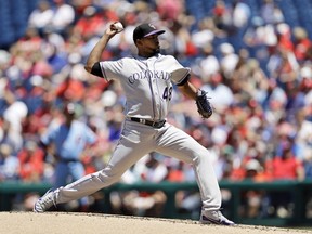 Colorado Rockies' German Marquez pitches during the second inning of a baseball game against the Philadelphia Phillies, Thursday, June 14, 2018, in Philadelphia.