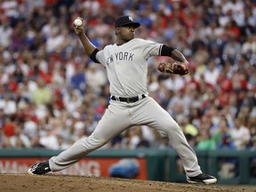 New York Yankees' Luis Severino pitches during the fourth inning of the team's baseball game against the Philadelphia Phillies, Tuesday, June 26, 2018, in Philadelphia.