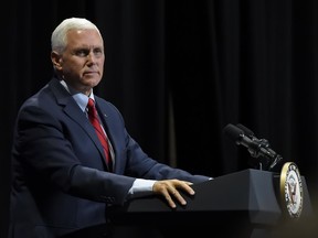 Vice President Mike Pence, who is in town to support Gov. Henry McMaster, speaks to the crowd at the William-Brice Kimbel Arena on the Coastal Carolina campus Saturday, June 23, 2018, in Conway, S.C.