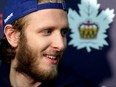 Garret Sparks speaks to reporters after the Toronto Marlies practised at Ricoh Coliseum on June 11 ahead of Game 6 of the Calder Cup final in Toronto.