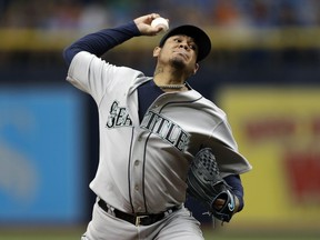 Seattle Mariners starting pitcher Felix Hernandez delivers to the Tampa Bay Rays during the first inning of a baseball game Saturday, June 9, 2018, in St. Petersburg, Fla.