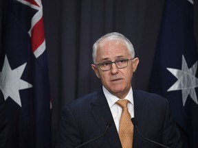 Australia Prime Minister Malcolm Turnbull speaks during a press conference at Parliament House in Canberra, Wednesday, June 13, 2018. Turnbull will deliver a national apology to child sex abuse victims in the government's response to a long-running inquiry that has heard allegations against many government and private institutions and prominent individuals through five years of hearings.