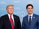 U.S. President Donald Trump appears with Prime Minister Justin Trudeau at the G7 summit in La Malbaie, Que., on June 8, 2018.