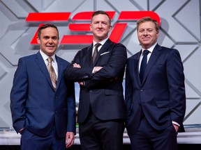 From left: TSN soccer commentators Luke Wileman, Steven Caldwell and Kristian Jack.