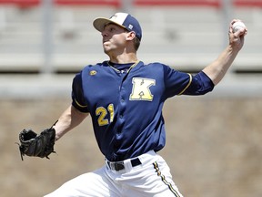 Kent State's Jared Skolnicki (21) pitches the ball during an NCAA college baseball tournament regional game against New Mexico State, Saturday, June 2, 2018, in Lubbock, Texas.