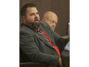 In this Monday, June 18, 2019 photo, Defense Attorney Matthew Harris addresses the court in St. George, Utah, during a preliminary hearing for a 16-year-old boy accused of bringing a incendiary device to Pine View High School. The  Utah teenager told police that he tried to blow up a homemade device in his backpack at school because he'd been looking at Islamic State propaganda and wanted to cause fear, according to a video of the conversation shown in court Monday.