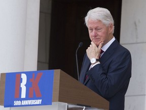 Former President Bill Clinton speaks during the Celebration of the Life of Robert F. Kennedy at Arlington National Cemetery in Arlington, Wednesday, June 6, 2018. Clinton and members of the Kennedy family are marking the 50th's anniversary of Robert F. Kennedy's death. Kennedy, a former attorney general and presidential candidate, was assassinated 50 years ago Wednesday at the age of 42. The Navy veteran is buried at Arlington.