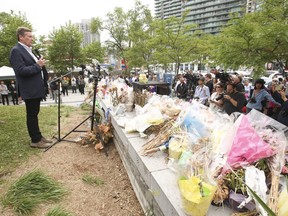 Toronto Mayor John Tory at the Olive Park Square van attack memorial.