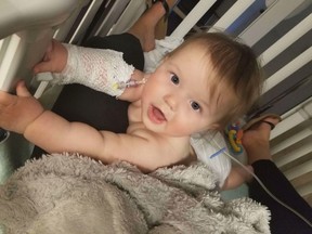 Krystal Dawn Pavan says her eight-month-old daughter Kenzie, shown in a handout photo, is recovering after putting a venomous caterpillar in her mouth in their Nanaimo, B.C., backyard.