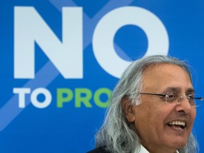 Former British Columbia premier Ujjal Dosanjh leaves after a No B.C. Proportional Representation Society news conference, in Vancouver, on Thursday June 28, 2018. Dosanjh is warning extremist parties could be elected if proportional representation is passed in a referendum this fall.