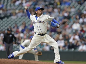 Seattle Mariners starting pitcher Felix Hernandez works against theTampa Bay Rays during the first inning of a baseball game on Sunday, June 3, 2018, in Seattle.