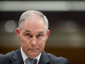 FILE - In this May 16, 2018, file photo, Environmental Protection Agency Administrator Scott Pruitt appears before a Senate Appropriations subcommittee on the Interior, Environment, and Related Agencies on budget on Capitol Hill in Washington. Sen. James Inhofe on June 20  mounted a strong public defense of Pruitt, calling ethics allegations against Pruitt "outrageous" and "lies."