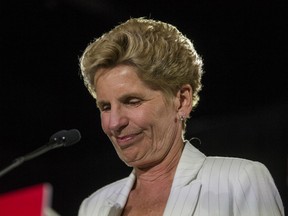 Kathleen Wynne announces she is stepping down as leader of the Ontario Liberal party at the election watching party at York Mills Gallery in Toronto, Ont on Thursday June 7, 2018. Of 124 seats, the Liberals were on track to win just seven — down from 55 at the time of the legislature's dissolution, and one short of the eight required to be a 'recognized party' under the Standing Orders of the Legislative Assembly of Ontario.