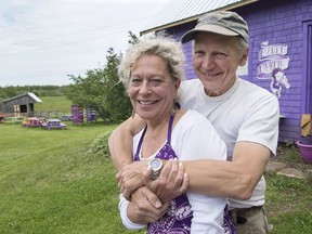 Writer, poet and educator Sheree Fitch and husband Gilles Plante, a retired CBC cameraman and expert carpenter, are seen at their hobby farm Happy Doodle Do in River John, N.S., on Saturday, June 16, 2018. The property features Mabel Murple's Book Shoppe and Dreamery, named for one of Fitch's best loved characters.