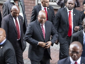 Former South African President Jacob Zuma arrives at the High Court in Durban, South Africa, Friday, June 8, 2018. Zuma is in court to face 16 charges of fraud, corruption and racketeering.