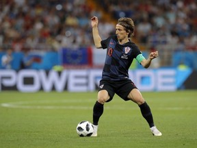 Croatia's Luka Modric controls the ball during the group D match between Iceland and Croatia, at the 2018 soccer World Cup in the Rostov Arena in Rostov-on-Don, Russia, Tuesday, June 26, 2018.