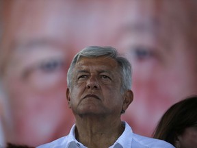 Mexico's presidential candidate Andres Manuel Lopez Obrador of the MORENA party leads a campaign rally in Ecatepec, Mexico, Sunday, June 17, 2018. Lopez Obrador has led opinion polls since the beginning of the campaign, and some recent surveys give him a 2-1 advantage over his nearest rival.