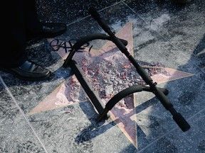 The remains of President Donald Trump's star on the Hollywood Walk of Fame on July 25, 2018 in Hollywood, California.