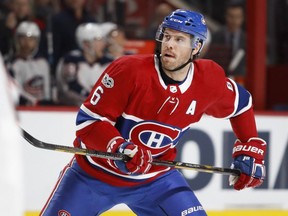 Montreal Canadiens defenceman Shea Weber crosses the rink against the Columbus Blue Jackets on Nov. 14, 2017.