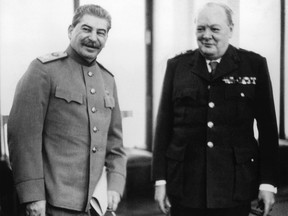 Marshal Joseph Stalin and Winston Churchill meet at the Livedia Palace in Yalta on 8th February 1945.