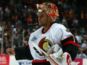 In this June 6, 2007 file photo, Ottawa Senators goalie Ray Emery is shown during Game 5 of the Stanley Cup final against the Anaheim Ducks.