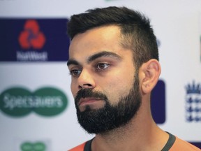 India captain Virat Kohli  pauses during a media event at Edgbaston a day ahead of the 1st test cricket match between England and India, at Edgbaston, in Birmingham, England, Tuesday July 31, 2018.
