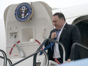 Secretary of State Mike Pompeo arrives at Brussels Airport in Zaventem, Belgium, Tuesday, July 10, 2018.