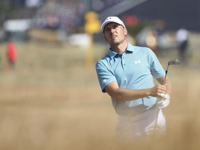 Jordan Spieth of the US plays a shot on the 1st hole during the first round of the British Open Golf Championship in Carnoustie, Scotland, Thursday July 19, 2018.