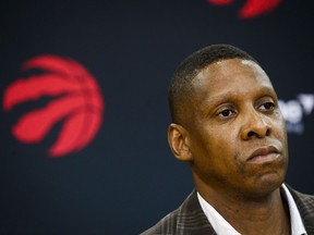 Raptors president Masai Ujiri speaks about acquiring Kawhi Leonard in Toronto on July 20.