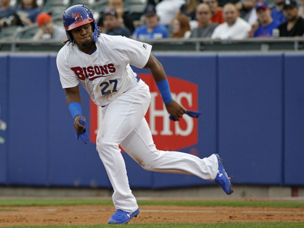 Buffalo Bisons third baseman Vladimir Guerrero Jr. (27) pops out