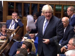 Britain's former foreign secretary Boris Johnson speaks in the House of Commons in London on July 18, 2018.