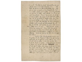 This photo provided by RR Auction of Boston shows the front of a September 1543 letter signed by Protestant reformer Martin Luther. The letter, penned in German, is up for auction through July 11, 2018. (Courtesy of RR Auction via AP)