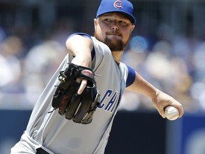 CORRECTS DATE Chicago Cubs starting pitcher Jon Lester delivers to a San Diego Padres batter during the first inning of a baseball game in San Diego, Sunday, July 15, 2018.