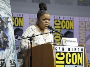 Host Yvette Nicole Brown speaks at the "Fear the Walking Dead" panel on day two of Comic-Con International on Friday, July 20, 2018, in San Diego.