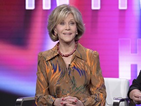 Jane Fonda speaks during the "Jane Fonda in Five Acts" panel during the HBO Television Critics Association Summer Press Tour at The Beverly Hilton hotel on Wednesday, July 25, 2018, in Beverly Hills, Calif.