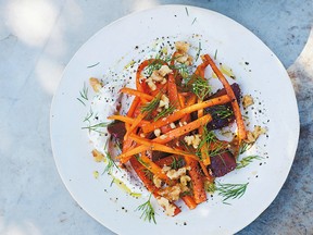 Beets and carrots with cumin and haydari