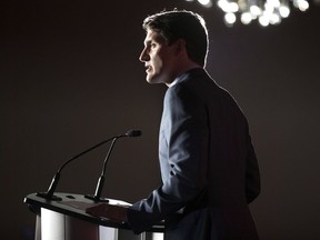 Prime Minister Justin Trudeau delivers remarks at a Liberal Party fundraising event in Brampton, Ontario on Thursday July 5, 2018.