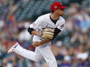 Colorado Rockies starting pitcher Kyle Freeland delivers a pitch to San Francisco Giants' Gorkys Hernandez in the first inning of a baseball game Monday, July 2, 2018, in Denver.