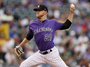 Colorado Rockies starting pitcher Kyle Freeland works against Oakland Athletics' Marcus Semien in the first inning of a baseball game Friday, July 27, 2018, in Denver.