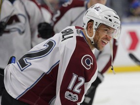 Colorado Avalanche forward Jarome Iginla (12) looks on prior to an NHL hockey game against the Buffalo Sabres, Thursday, Feb. 16, 2017, in Buffalo, N.Y. Iginla is to announce his retirement from the NHL.