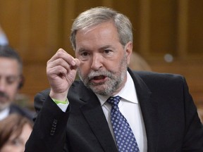 NDP Leader Tom Mulcair rises during question period in the House of Commons on Parliament Hill in Ottawa on Tuesday, Sept.26, 2017. Mulcair is joining a Quebec television network as a political pundit as of next month.THE CANADIAN PRESS/Adrian Wyld
