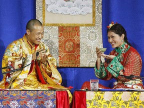 Sakyong Mipham Rinpoche, left, and his bride Princess Tseyang Palmo smile during their Tibetan Buddhist royal wedding ceremony in Halifax on June 10, 2006. The spiritual leader of an international Buddhist organization based in Halifax is stepping back from his duties pending the outcome of an independent investigation into sexual misconduct allegations against him. In a letter to the Shambhala International community, the office of Sakyong Mipham Rinpoche says he fully supports a third-party investigation and wishes to provide the time and space for it to properly occur.