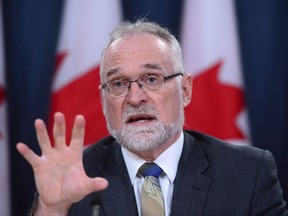 Auditor General Michael Ferguson holds a press conference at the National Press Theatre in Ottawa on Tuesday, Nov. 21, 2017. New documents show Canada's auditor general plans to dive into one of the Trudeau government's most contentious claims: that the country is facing a severe shortage of fighter jets.THE CANADIAN PRESS/Sean Kilpatrick
