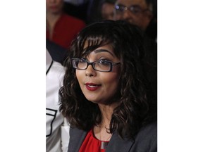 Liberal MP Iqra Khalid makes an announcement in Ottawa on Wednesday, February 15, 2017. A Liberal MP who was targeted with hate mail and death threats last year over a motion to condemn Islamophobia and systemic racism has asked Twitter to investigate a parody account she believes has crossed the line from funny to hateful.