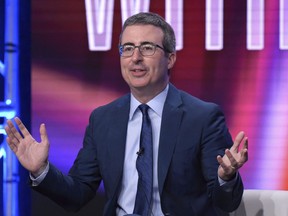 John Oliver speaks during the "Last Week Tonight with John Oliver" panel during the HBO Television Critics Association Summer Press Tour at The Beverly Hilton hotel on Wednesday, July 25, 2018, in Beverly Hills, Calif. John Oliver told reporters Wednesday that he's put a stopwatch on Donald Trump.