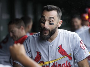 St. Louis Cardinals' Matt Carpenter celebrates his second home run of the game off Chicago Cubs starting pitcher Jon Lester during the second inning of a baseball game Friday, July 20, 2018, in Chicago.