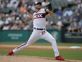 Chicago White Sox's Lucas Giolito pitches against the Kansas City Royals during the first inning of a baseball game Sunday, July 15, 2018, in Chicago.