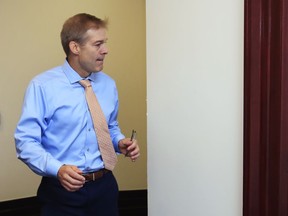 Rep. Jim Jordan, R-Ohio, arrives for a House Republican Conference meeting on Capitol Hill in Washington, Wednesday, July 11.