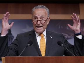 Senate Minority Leader Chuck Schumer, D-N.Y., criticizes President Donald Trump's performance during his side-by-side news conference with Russia's Vladimir Putin in Helsinki, as he speaks to reporters on Capitol Hill in Washington, Monday, July 16, 2018. Trump openly questioned his own intelligence agencies' conclusions that Moscow was to blame for meddling in the 2016 U.S. election to Trump's benefit.